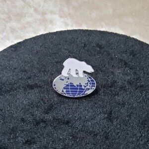 Vintage Polar Bear Rescue Standing Atop Globe Enamel Lapel Pin Brooch